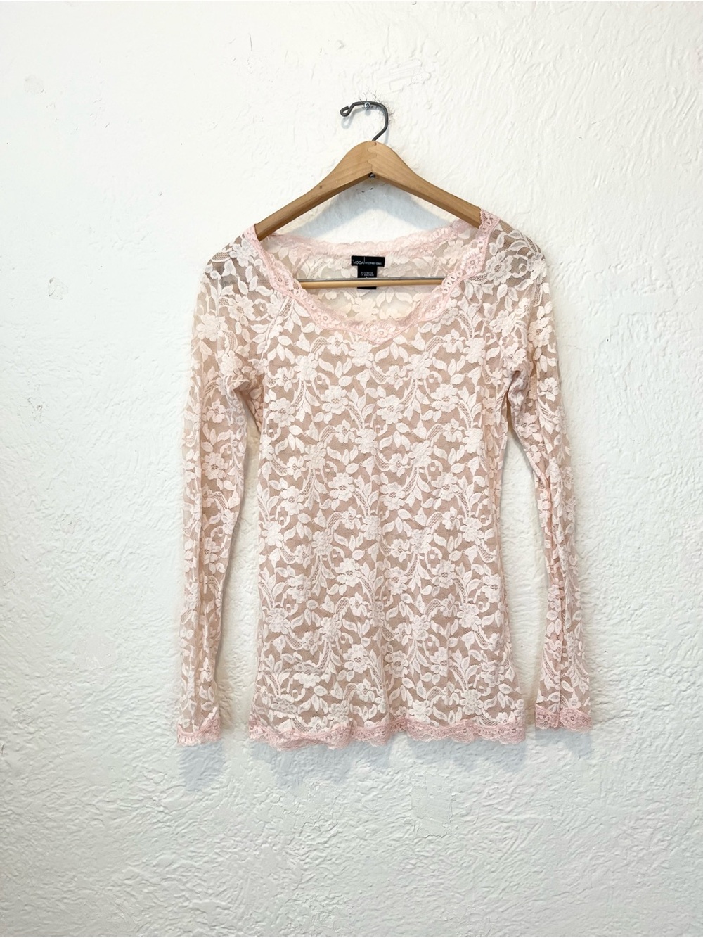 Vintage 90s Y2K Top Pink Lace Mesh Floral Sheer Fairy Coquette Medium M